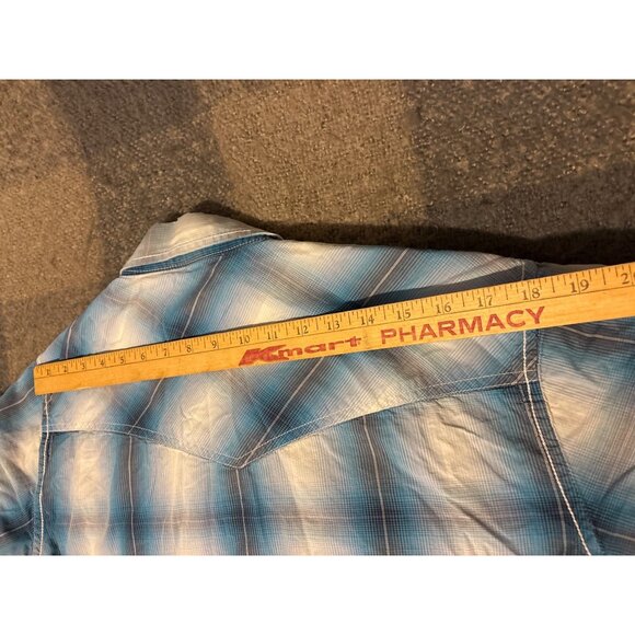 Rafter C Mens Western Plaid Pearl Snap Button Short Sleeve Shirt Sz M Cowboys - Picture 7 of 8